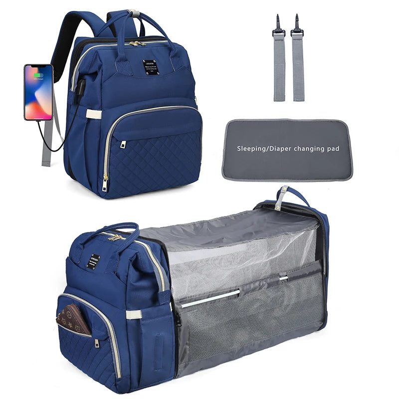 Mum bag with changing area/crib