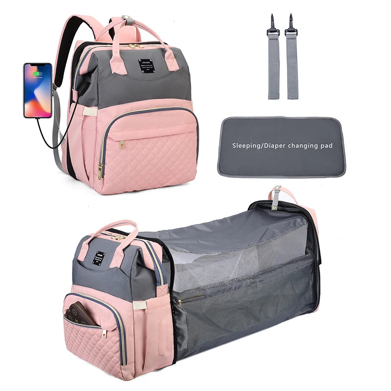 Mum bag with changing area/crib