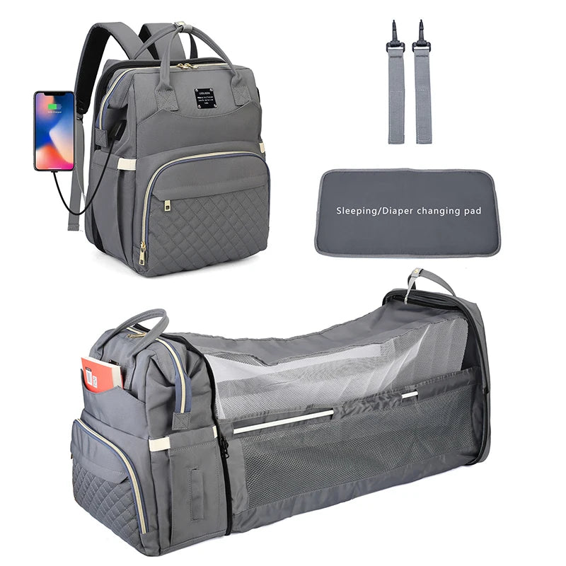 Mum bag with changing area/crib