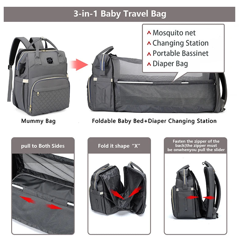 Mum bag with changing area/crib