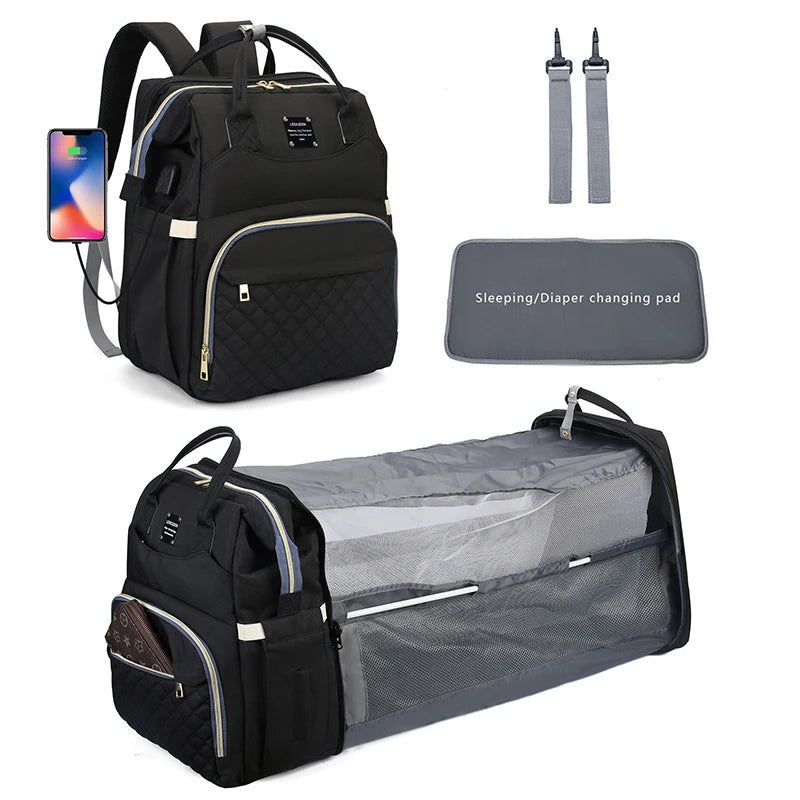 Mum bag with changing area/crib