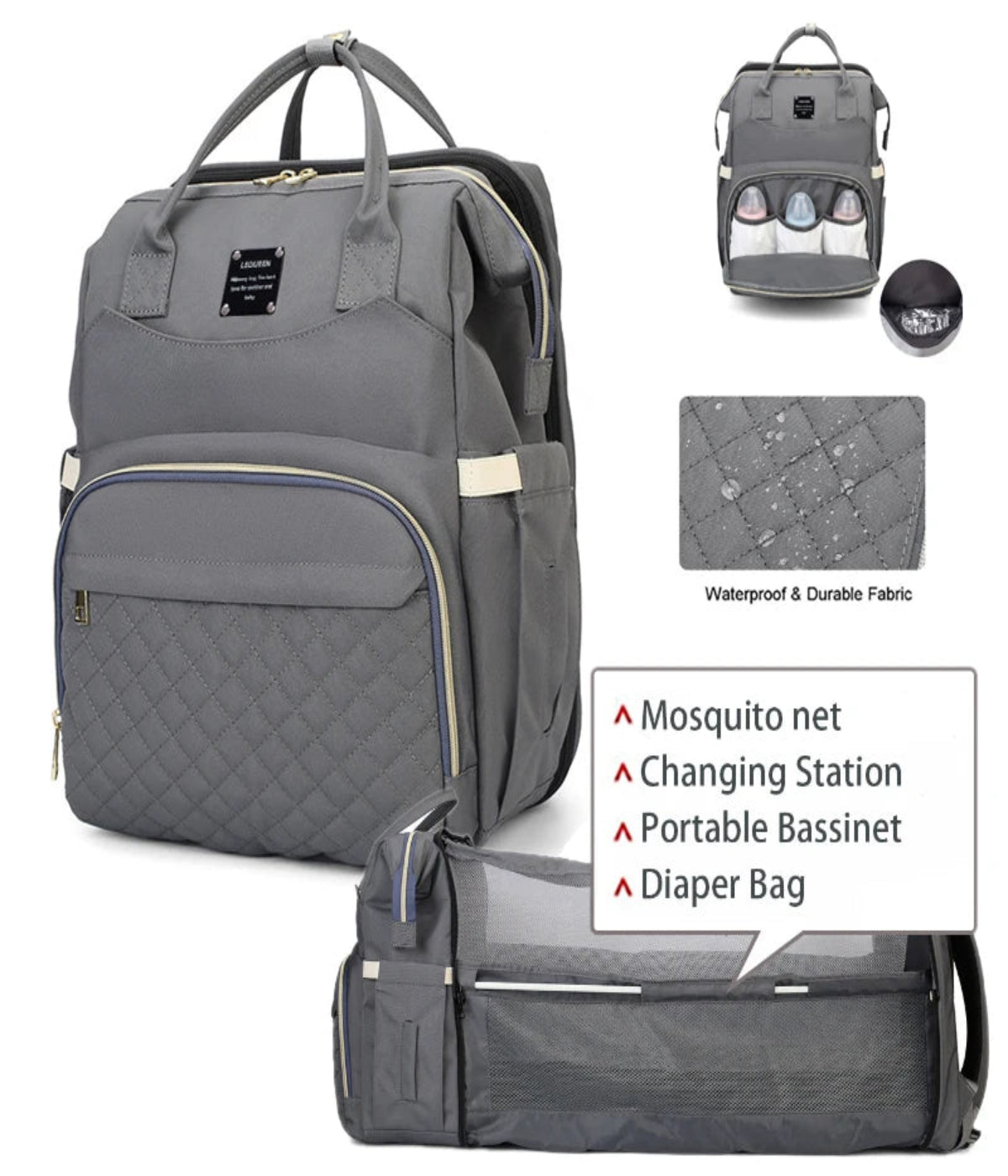 Mum bag with changing area/crib