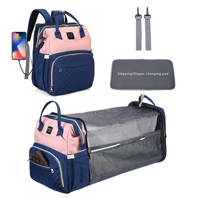 Mum bag with changing area/crib